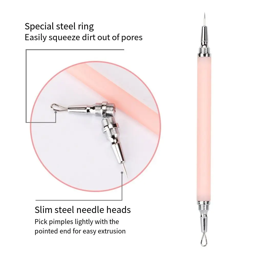 Removedor de espinillas de doble cabezal de acero inoxidable, limpiador de poros, agujas, Extractor de espinillas, aguja para imperfecciones de acné desmontable