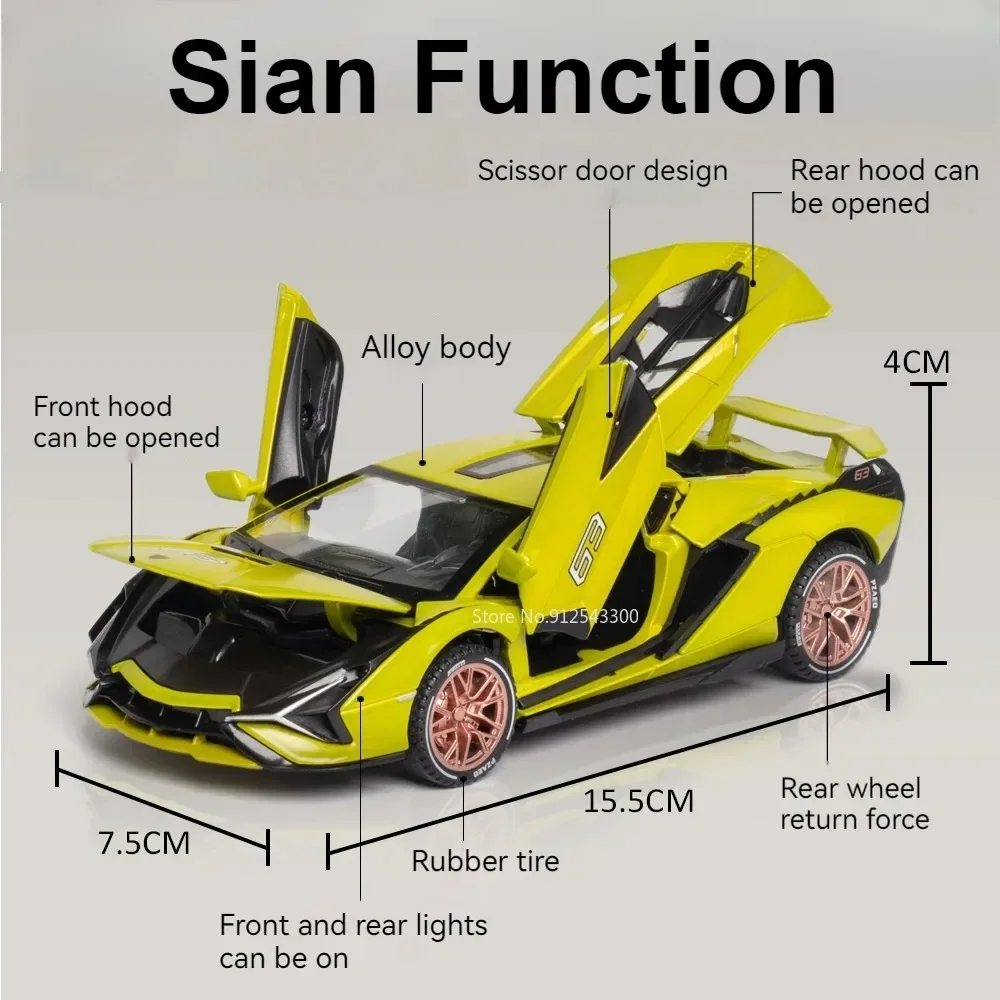 1:32 Revuelto SIAN Toy Car Model Alloy Diecast Simulation Metal Sound Light and Pull Back Cars Models for Boy Collection Toys