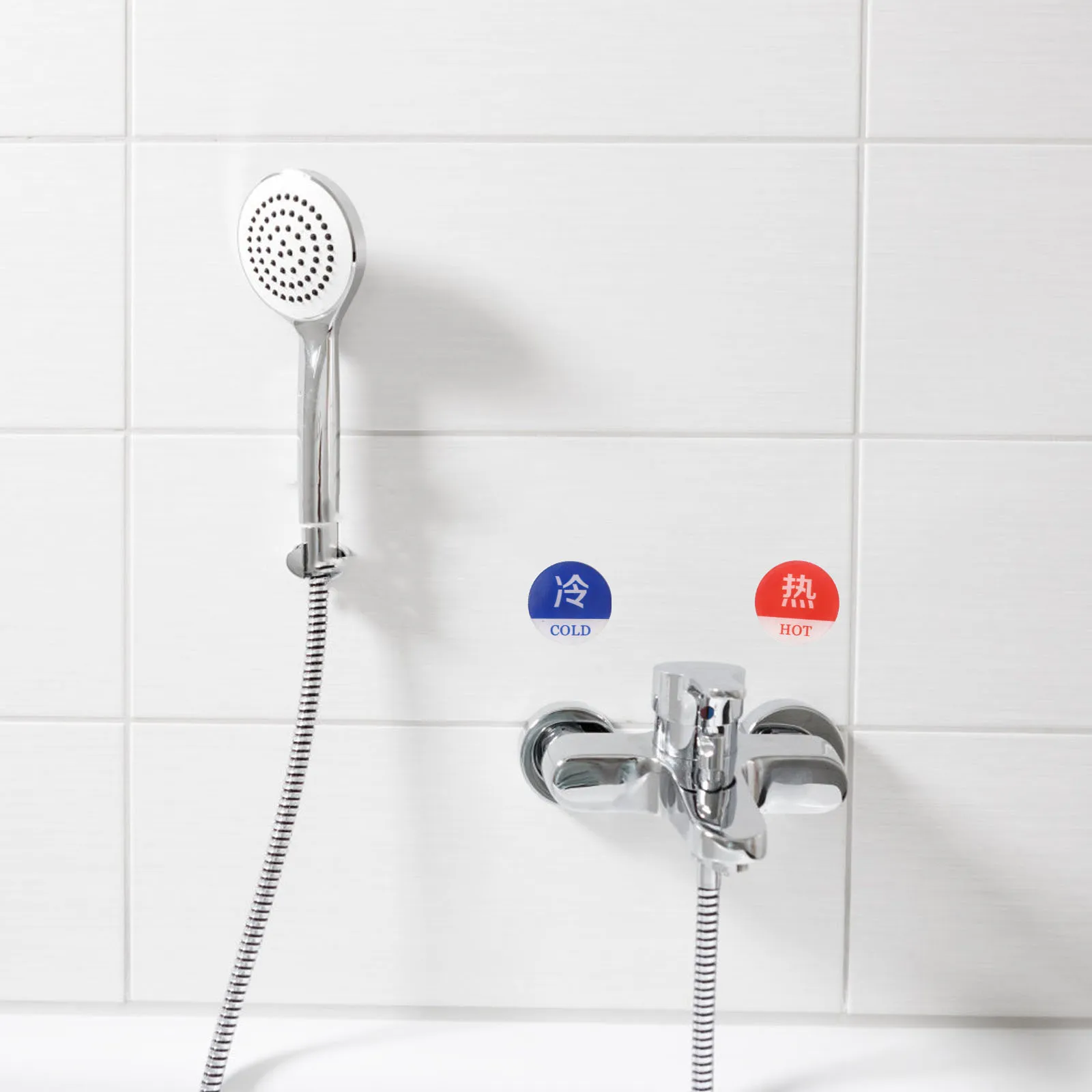 Juego de pegatinas acrílicas para grifo de baño, indicador de fregadero de ducha, pequeño, resistente al agua, duradero, 2 uds., 1 par