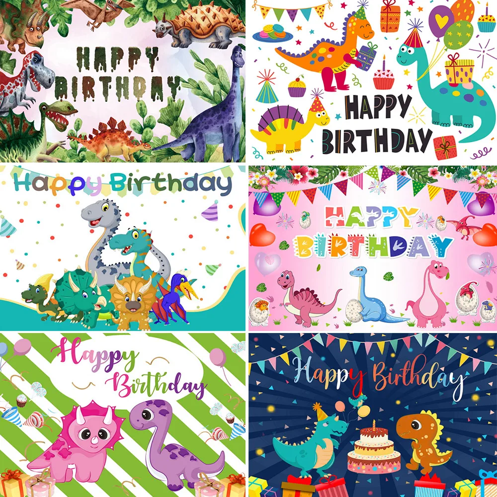 

Cartoon Dinosaur Jungle Child Boy Girl 1th Happy Birthday Party Decor Photo Background Baby Shower Photography Backdrop Prop