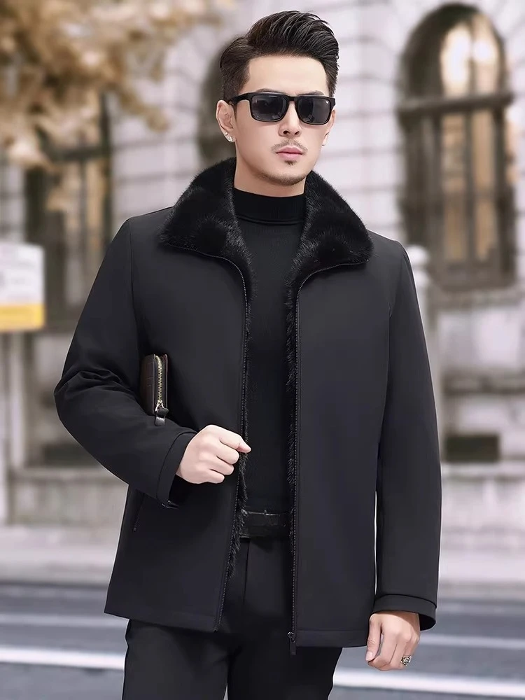 Abrigo de Piel Natural Marca AYUNSUE para Hombre, Chaqueta de Invierno con Forro de Piel de Visón Desmontable, Abrigos de Piel Auténtica Cálidos, Parkas, Casaco Masculino