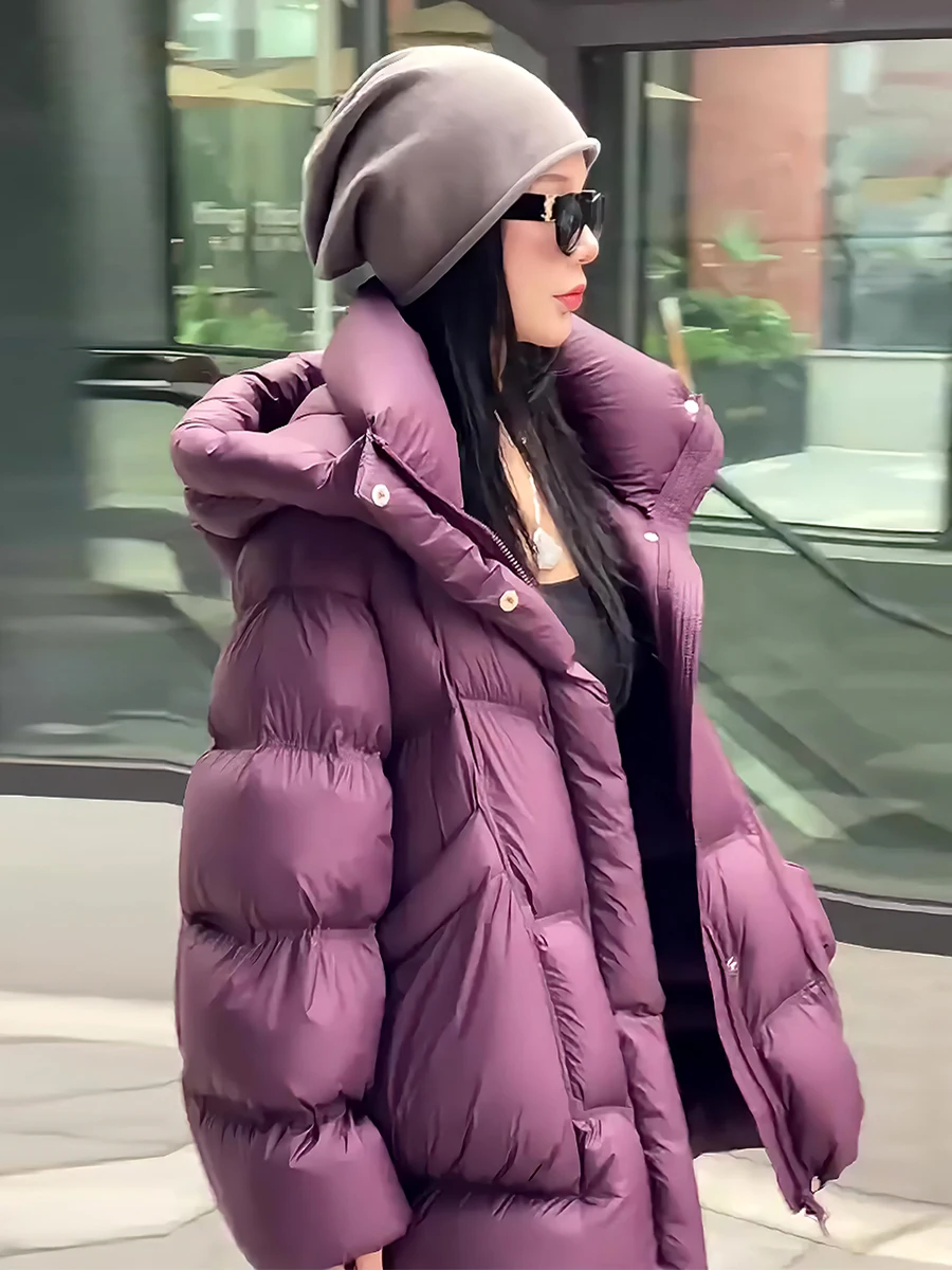 Chaqueta de Plumón para Mujer, Color Blanco, con Capucha, Abrigo de Invierno Cálido, Estilo Dulce y Elegante, Largo Regular, Sin Marca