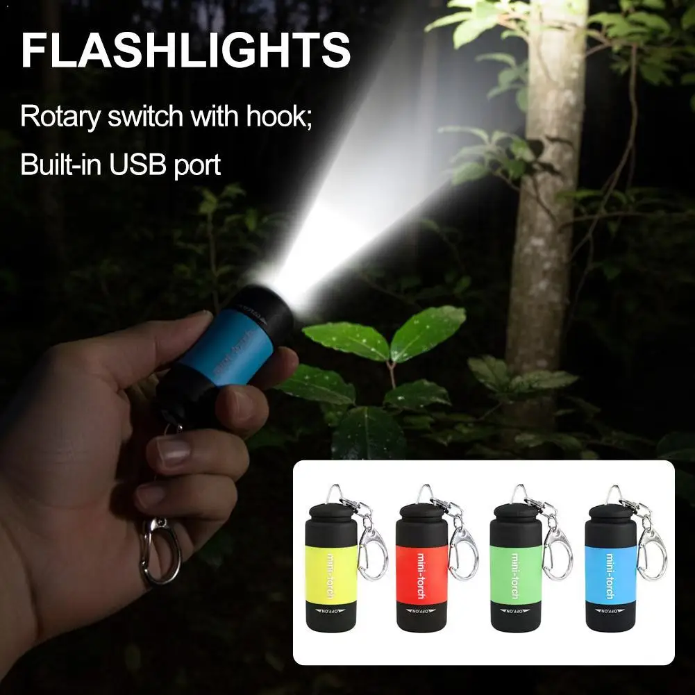 Portable Mini Pocket Keychain Flashlights Waterproof Outdoor Hiking Camping USB Rechargeable Flashlight Outdoor Emergency Light