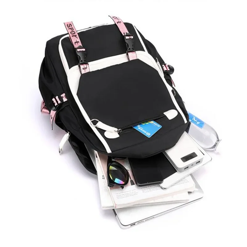 Demon Slayer Kanroji Mitsuri Backpacks Teenarges Schoolbag Anime USB Charge Laptop Travel Outdoor Bag Color Blocking Mochila