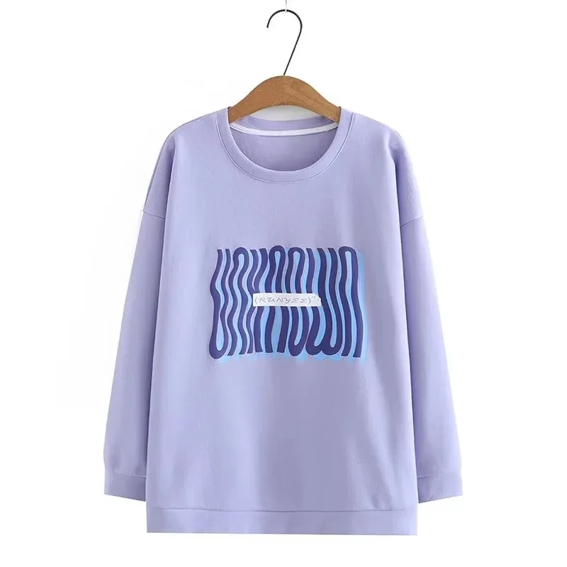 New 2023 Ladies Spring Autumn Plus Size Tops For Women Large Size Long Sleeve O-neck Print Blue T-shirt 3XL 4XL 5XL 6XL