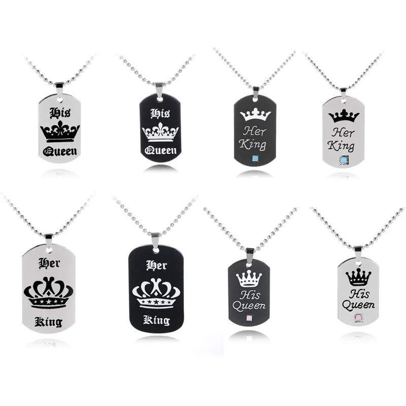 Her King & His Queen Couple Necklaces Lovers Pendant Fashion Crystal Jewelry For Women And Men Unique Festival Gift