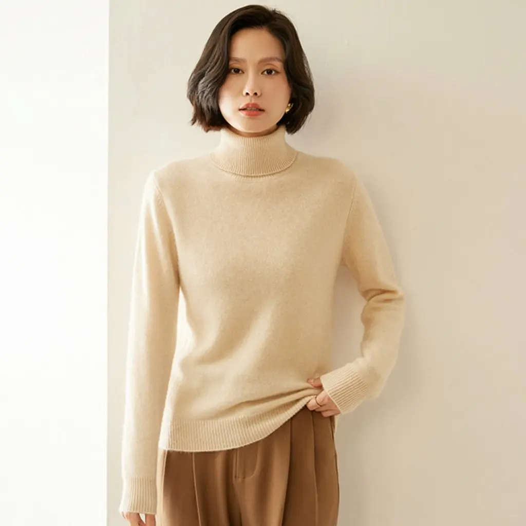 

Women's Double-Ply Thickened Cashmere Sweater Long-Sleeved Wool Knitted Warm Elegant Work Clothing Top for Autumn Winter