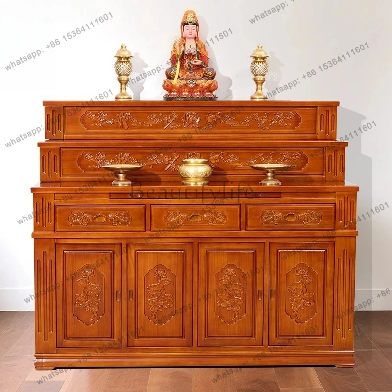 Table Home Incense Case Cabinet Solid Wood Buddha Shrine Multi-Layer Buddha Hall Stepped Offering Table