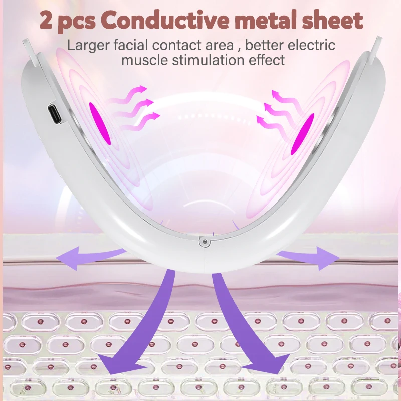 Micro Courant EMS pour Contour du Visage en V, Vibration Chaude, Énergie Intelligent, Réglable à Plusieurs Niveaux, Double Chi Électrique