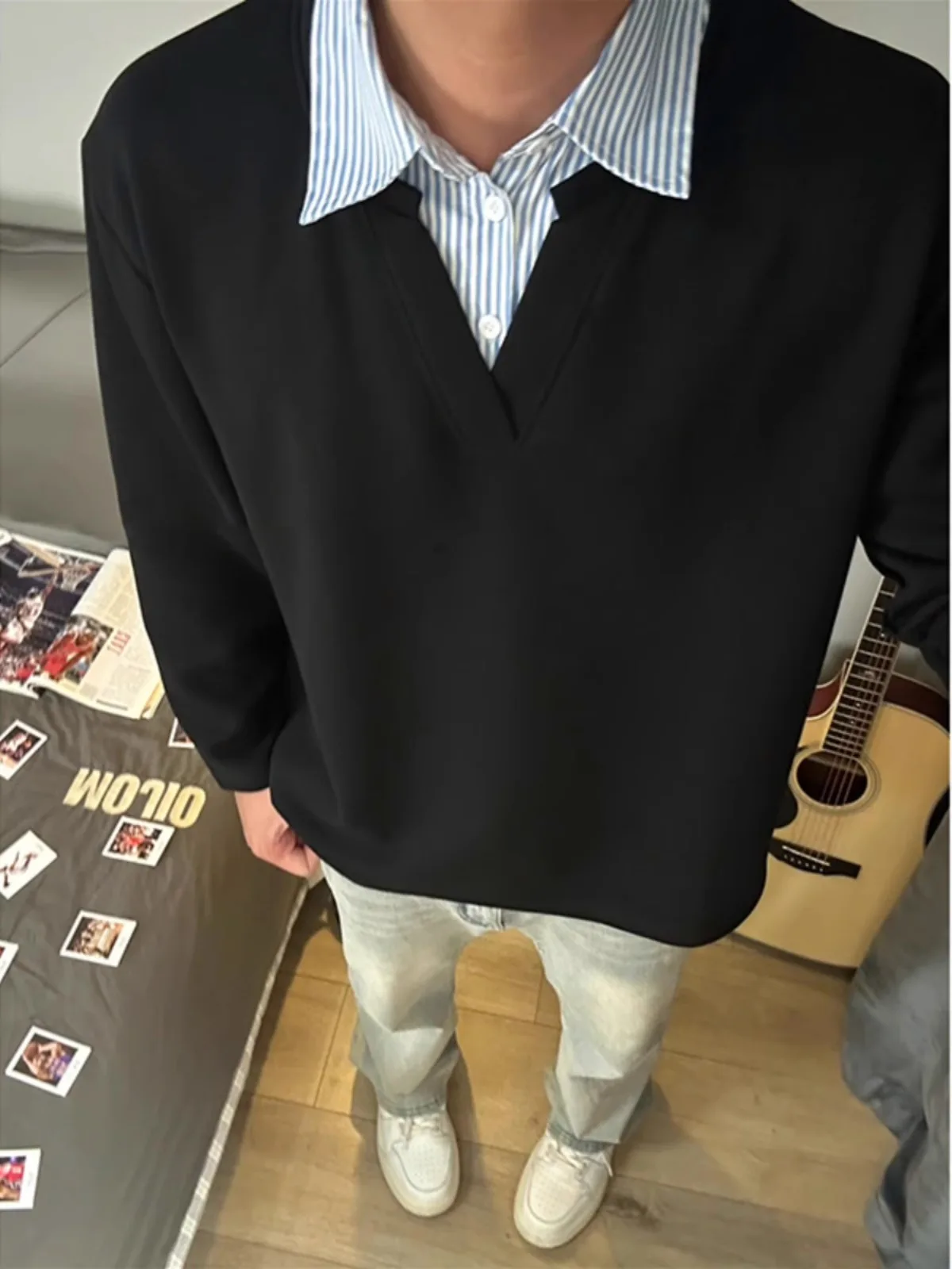 

Мужская толстовка Cleanfit Trendy Brand с длинным рукавом, в клетку, с лоскутным узором, повседневная, свободного кроя, для весны и осени