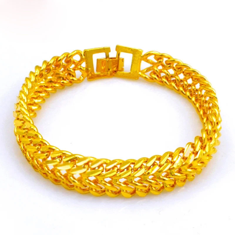 Gold Plated Stainless Steel Men Cuban Link Bracelet Classic Thick Chain Male Wrist Bangle Fashion Jewelry Gift Wholesale