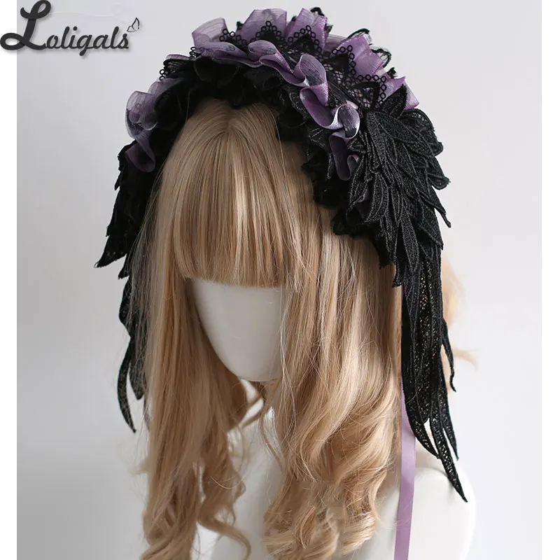 ربطة رأس بأجنحة قوطية متعددة الألوان مع كشكشة ، لوليتا ، دانتيل رائع ، KC #4