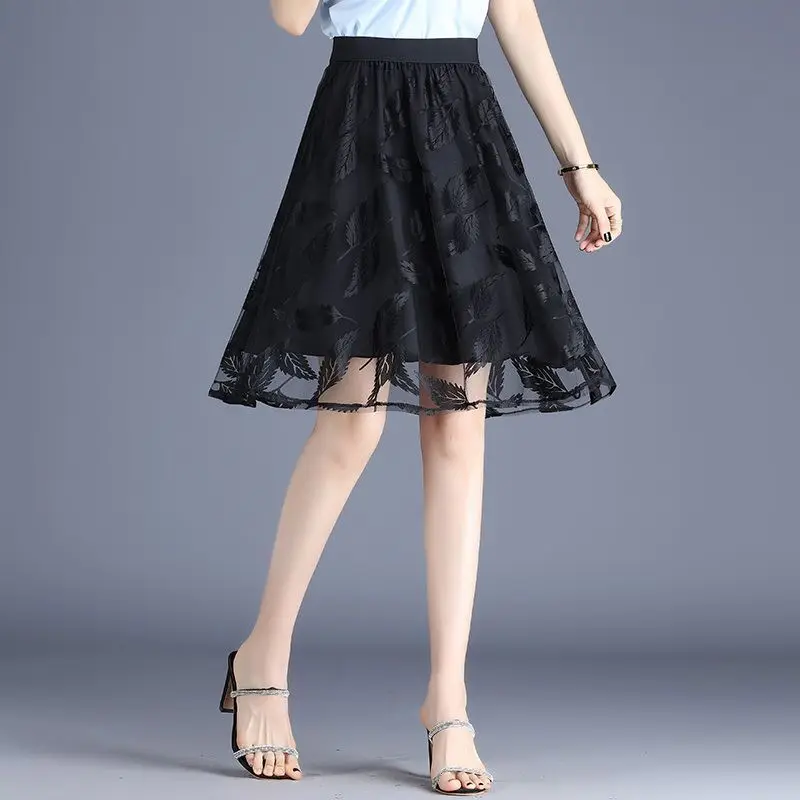 

Лето 2022, новые свободные офисные женские эластичные юбки с высокой талией, модные однотонные элегантные марлевые юбки, женская одежда