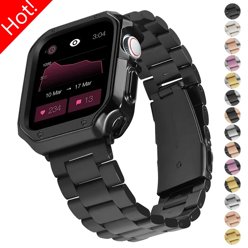 

TPU Protector Case+Metal Strap for Apple Watch Ultra 2 Band 49mm 45mm 44mm 41mm Stainless Steel Bracelet Series 9 8 7 6 SE 5 4 3