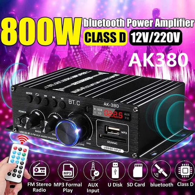 AK380/AK370/AK170 800W HIFI 12V Home Car Hifi Power Amplifier Stereo BASS Audio Amp Speaker Class D Car Home Sound Power Amp