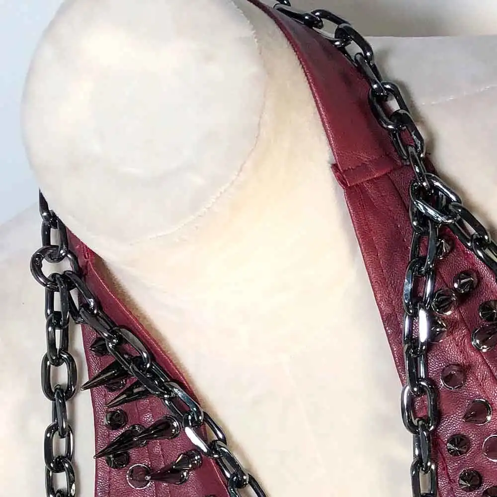 Goth Tops Spiked Y2K Punk Rock Clothes Chain Grunge PU leather Black Gothic Tank Cybergoth Spike Rave Festival Emo Clothing