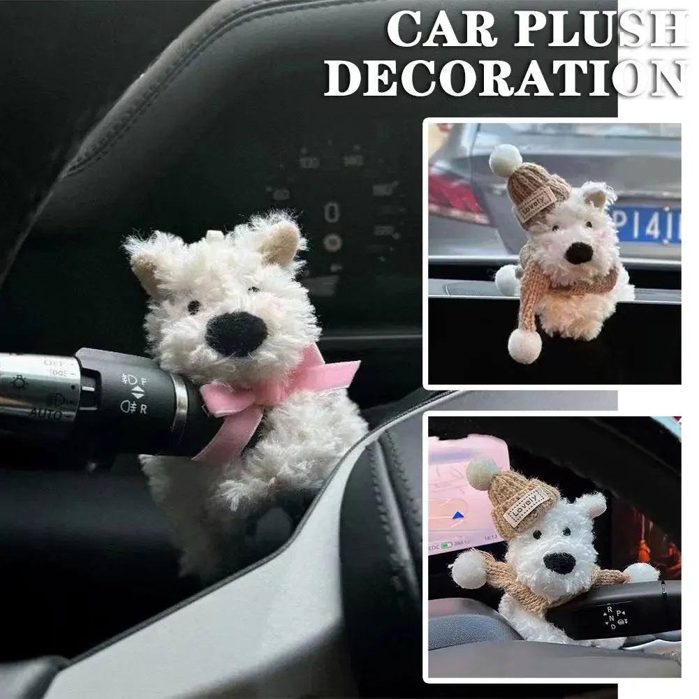 Car Plush Decoration Car Wiper Turn Signal Switch Decoration Cute Bowknot Dog Car Wiper Doll Interior Accessories