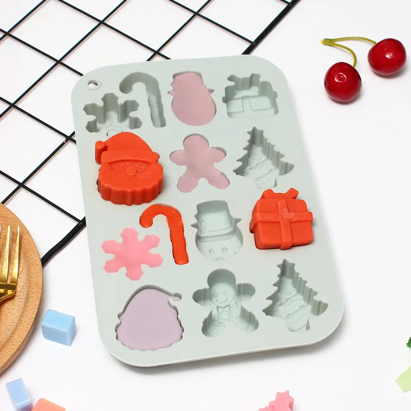 14 Pcs/set Christmas Mold Silicone Chocolate Mold Senta Claus Gingerbread Snowman Christmas Tree Doll Christmas DIY Baking Molds