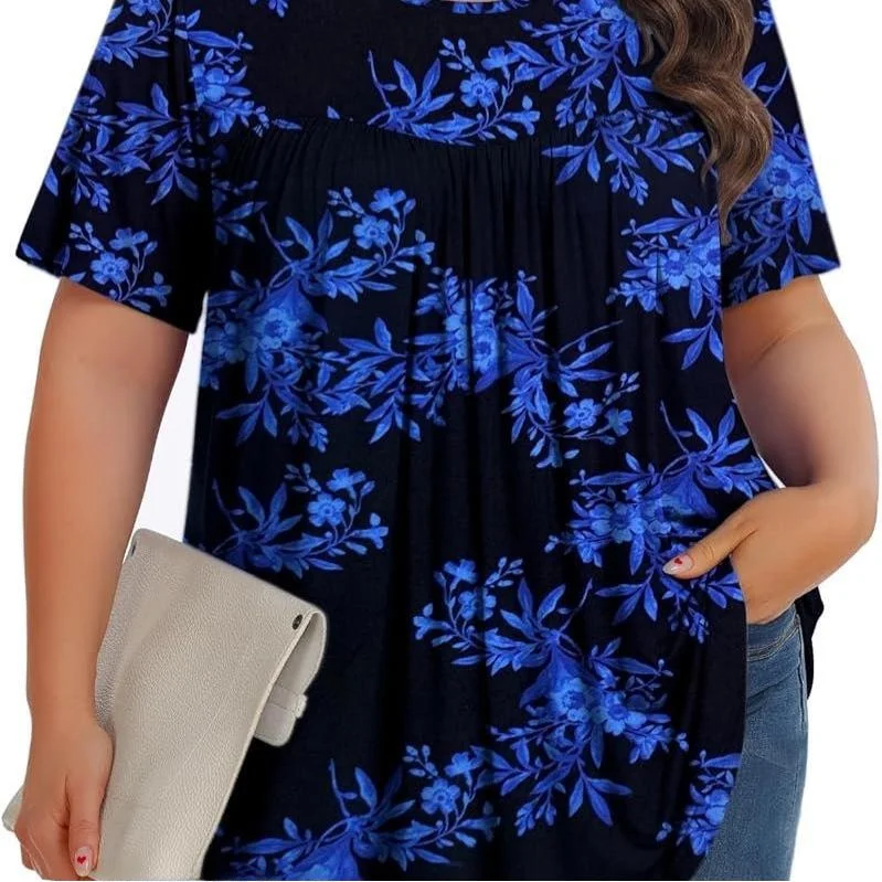 

plus Size Women's Printed irt Sle Floral ort Sve Casual Polyester Fiber T-irt Casual Sle Summer New Arrival