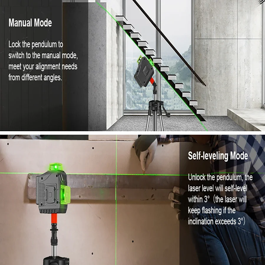 LFINE Professional Laser Level: 360 Cross, Green Laser, Self-Leveling Horizontal Vertical Precision,Construction Tools