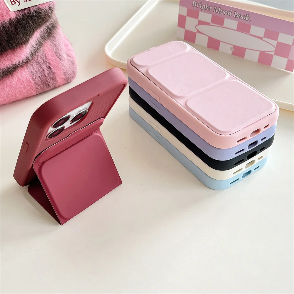 Flip Folding Magnetic Stand Matte Phone Case For iPhone 15 14 13 12 Pro Max 11 New Design Bracket Candy Color Shockproof Cover