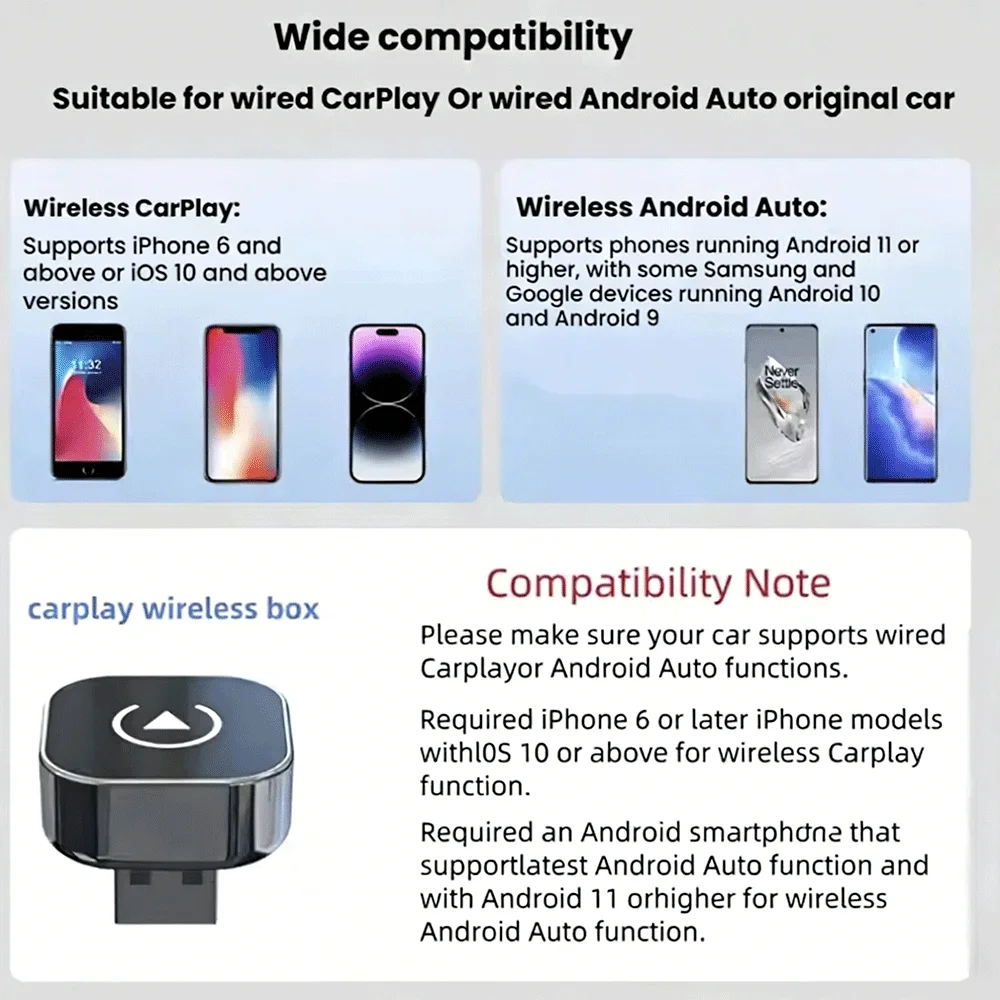 Wireless Carplay Adapter & Android Auto 2026 Upgrade Wired CarPlay to Wireless,2-in-1 Mini USB Design with Fast Stable Connectio