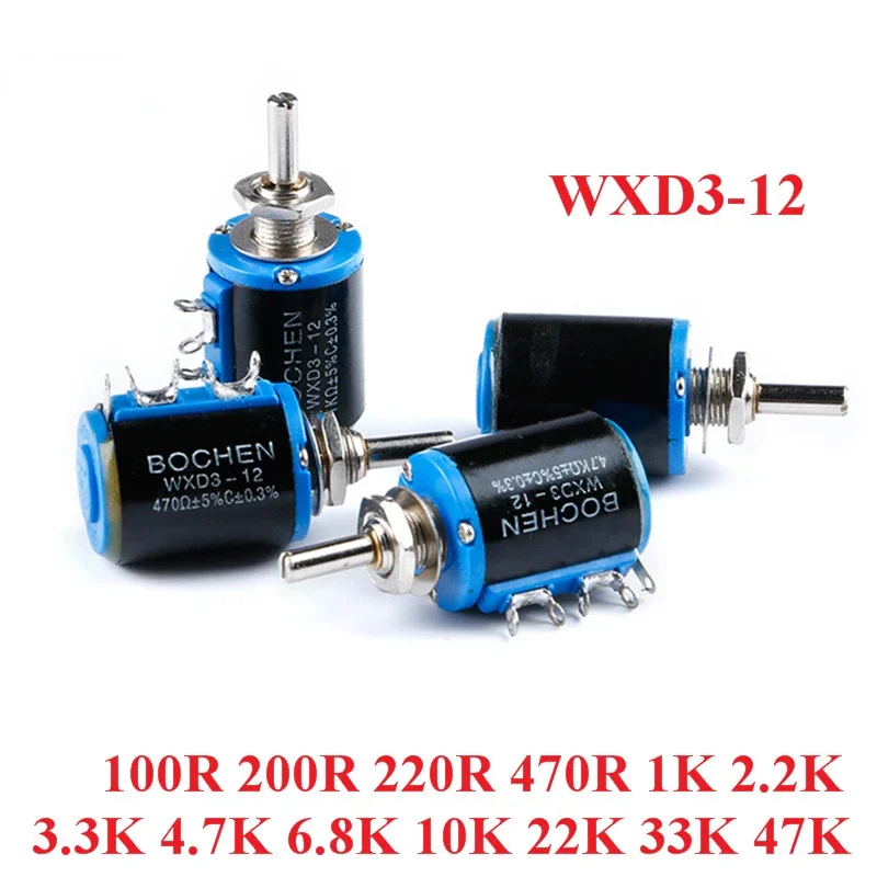 10PCS WXD3 WXD3-12 Potentiometer Wirewound Multi-Turn 100R 200R 220R 470R 1K 2.2K 3.3K 4.7K 6.8K 10K 22K 33K 47K