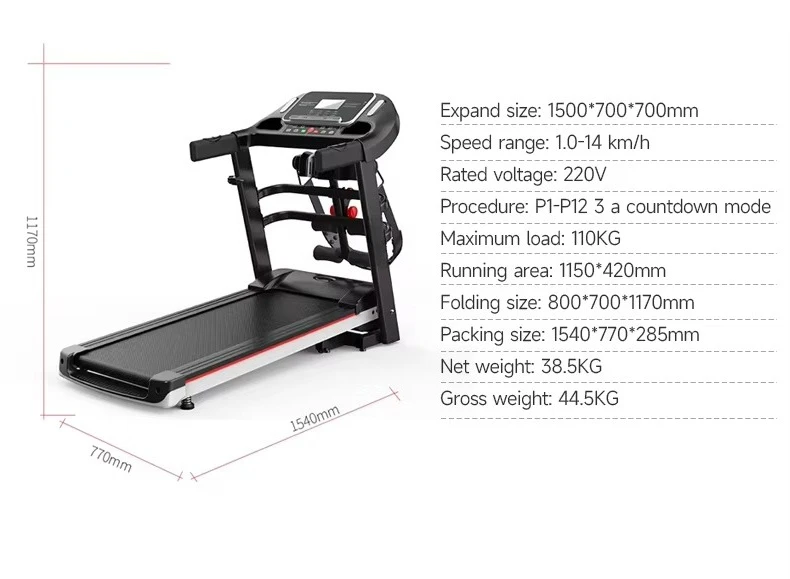 Foldable adjustable treadmill electric, suitable for home gym use LED display