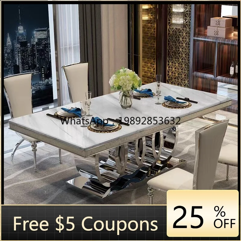 

marble dining table and chair combination modern simple rectangular stainless steel dining table size apartment