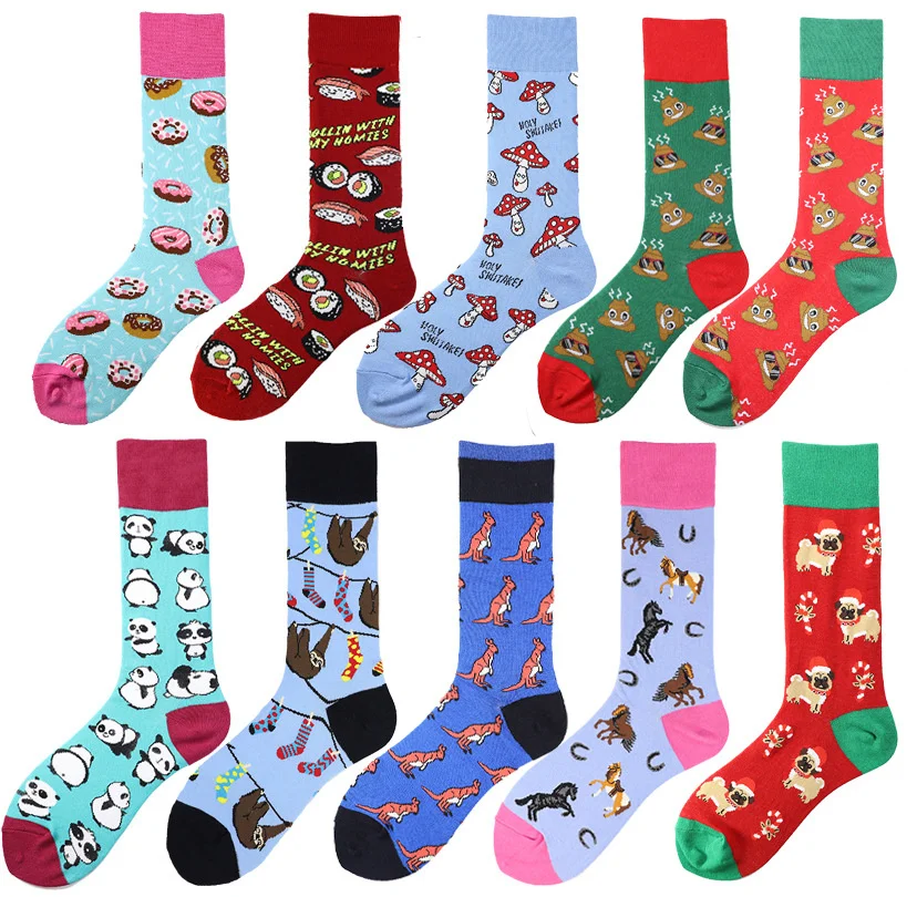 New Happy Mens Socks Women Novelty Cartoon Sock Combed Cotton Funny Men's Big Size Crew Harajuku Hip Hop Thick Long Socks