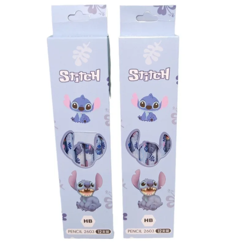 12 pezzi Disney Stitch matite in legno Set serie Lilo & Stitch penna di cancelleria materiale scolastico per bambini carino temperamatite regali