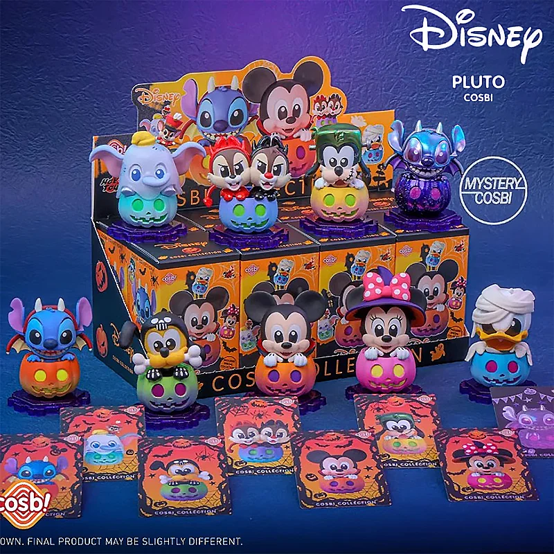 Genuíno disney mickey mouse e amigos abóbora série caixa cega caixa mistério presente de halloween brinquedo do miúdo figuras de ação mini figuras