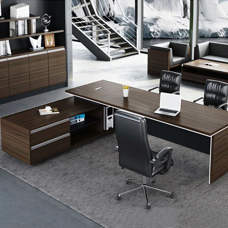 Modern Light Luxury boss Desk and Chair Cabinet Combination President Manager Supervisor Desk with Side Cabinet