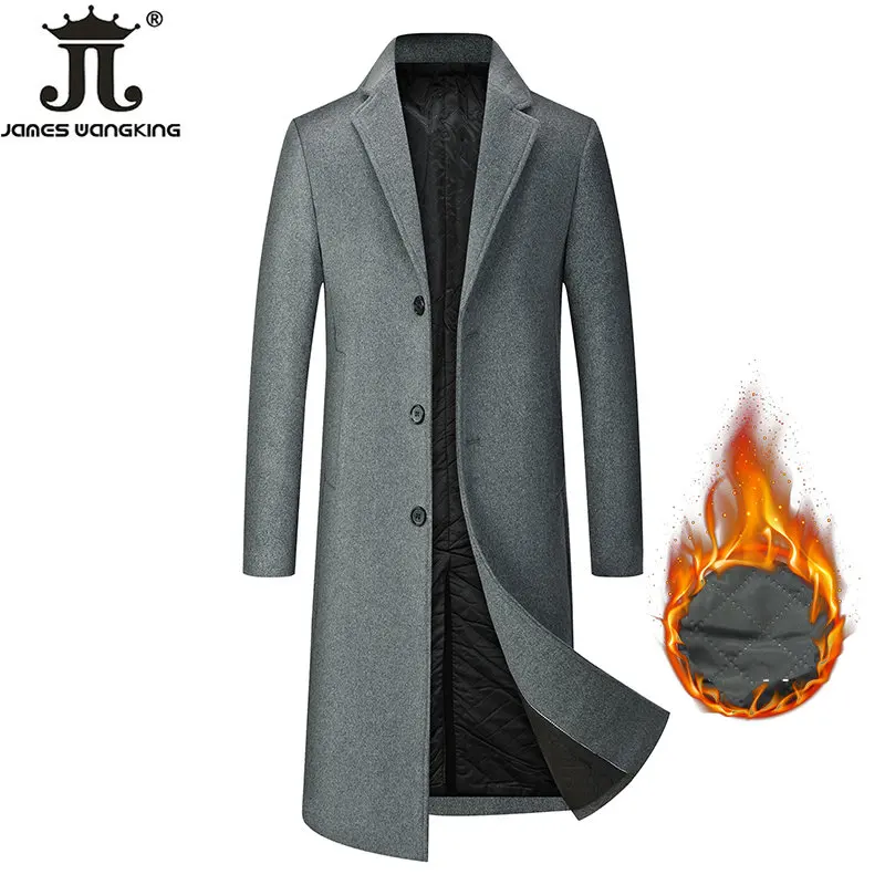 2022 New Winter Mens Long Coat Woolen Jackets Autumn Wool Blend Overcoat Trench Men X-long Thick Coat Over The Knee Trench Coat