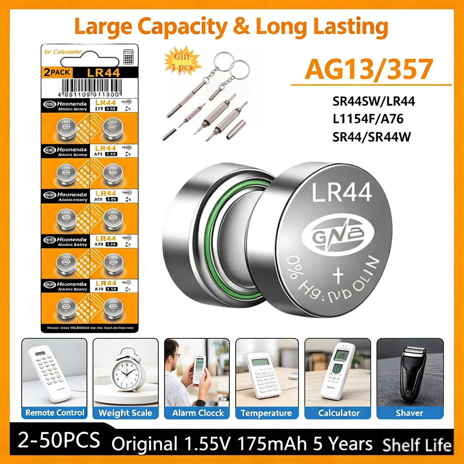 

5-50pcs High Capacity LR44 Batteries L1154F AG13 SR44 A76 Premium Alkaline Battery 1.5V Button Coin Cell Battery for Calculator
