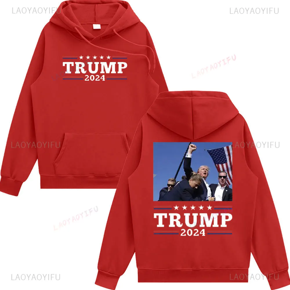 Trump Assassination Never Surrender Hoodies Shooting Fight America Great Hooded Men Women Retro Loose Long Sleeve Hoodie Tops