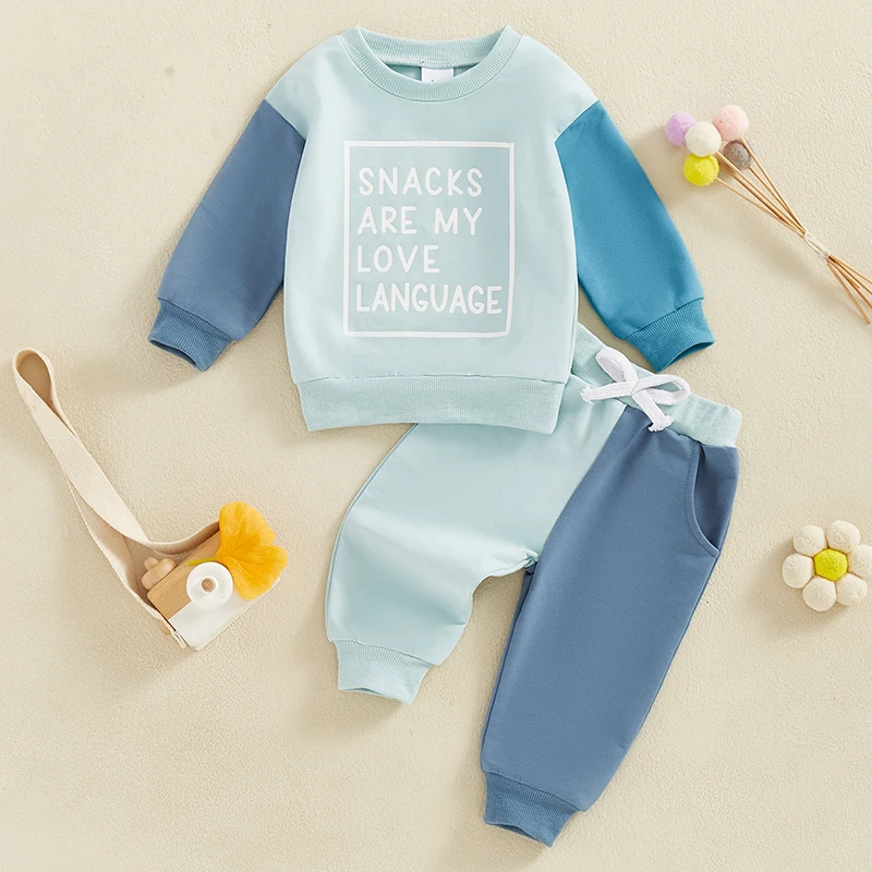 Baby Boys Autumn Clothing Set Letter Print Round Neck Long Sleeve Sweatshirts and Long Pants 2Pcs Outfit Set for Toddlers