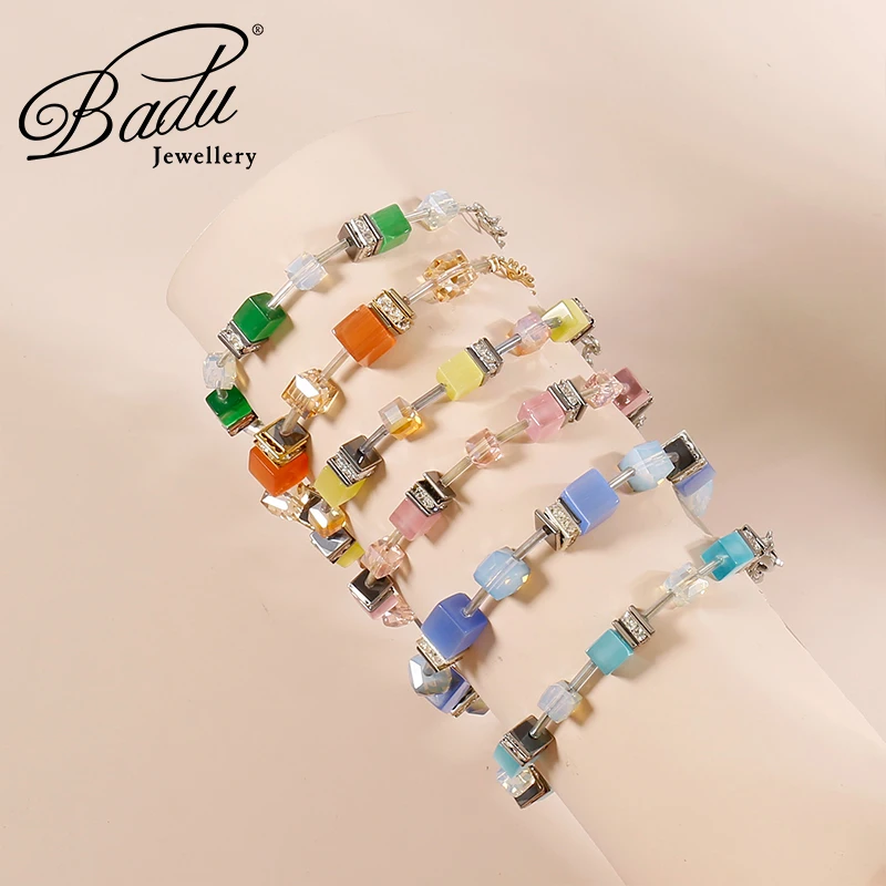 Summer Colorful Square Stone Bracelet for Women Girls Inlaid Crystal Friendship Bracelet Statement Fashion Jewelry 2023 New