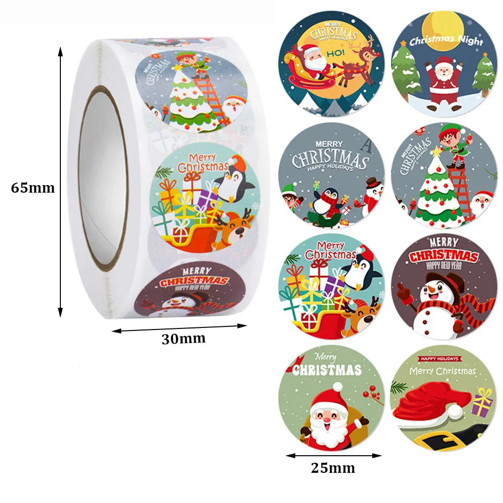 500 Pz/rotolo Etichette Adesive Di Natale 1 Pollici Rotonda Buon Natale Busta Decorativa Sigilli Adesivi per Carte FAI DA TE Scatole Regalo Tag