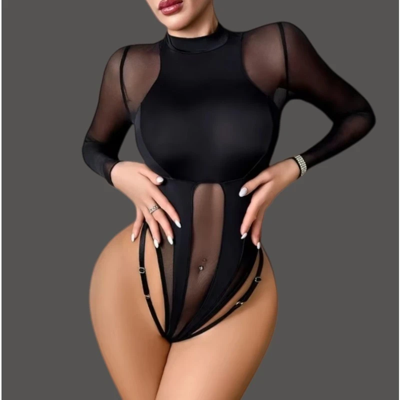 

Порно боди, комплекты сексуального нижнего белья, чувственные сетчатые майки с длинными рукавами, цельные эротические костюмы Babydoll, прозрачные экзотические костюмы для женщин