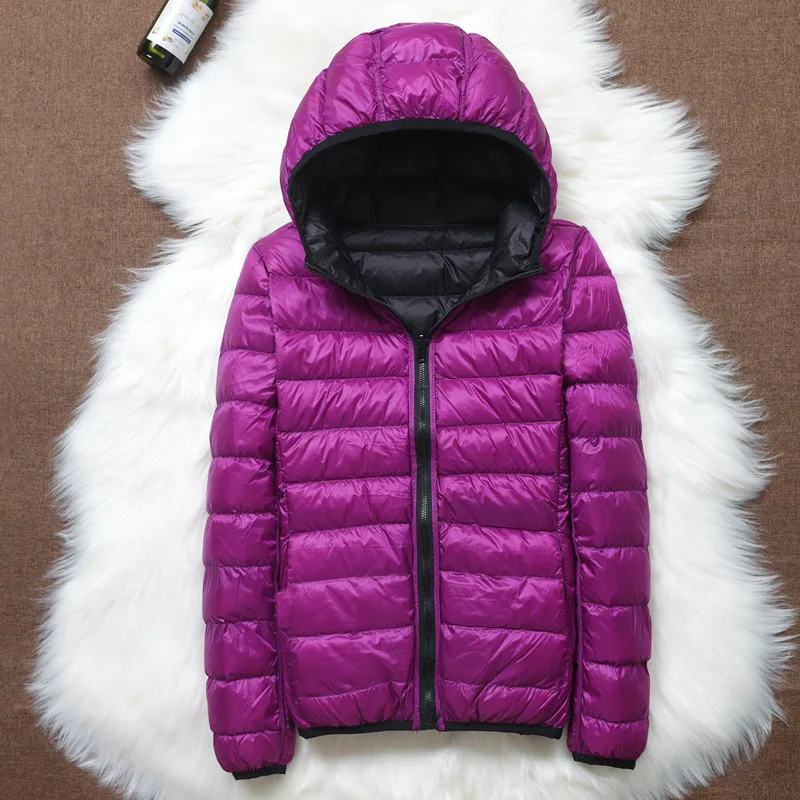 0-10 ℃   Cappotti in piumino d'anatra bianco da donna Piumini imbottiti con cappuccio ultraleggeri con piume imbottite Parka portatili antivento per esterni