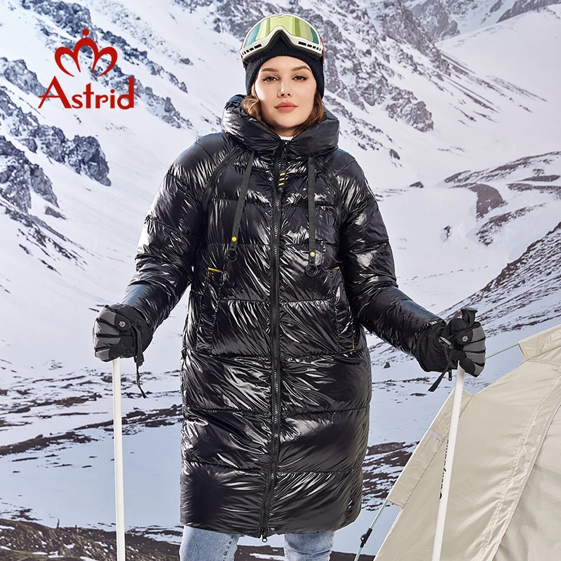 Astrid 2023 Winter Parka for Women Down Jacket Warm Bright Long Coat Fashion Hooded Large Sizes Padded Overcoat Female Clothing