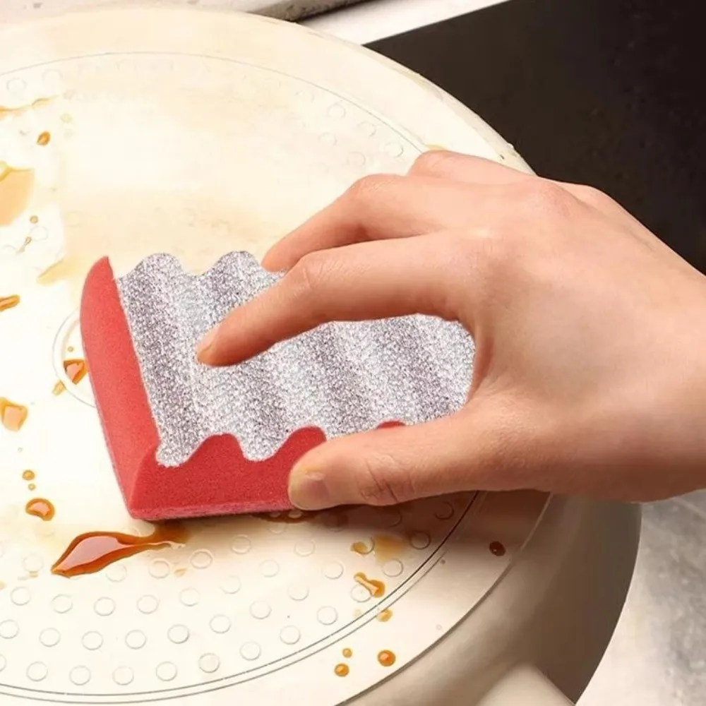 Double-Sided Rust-Removing Sponge Wave Design Household Pan Cleaning Brush Rust Removal Sponge Scrubber Kitchen Sink