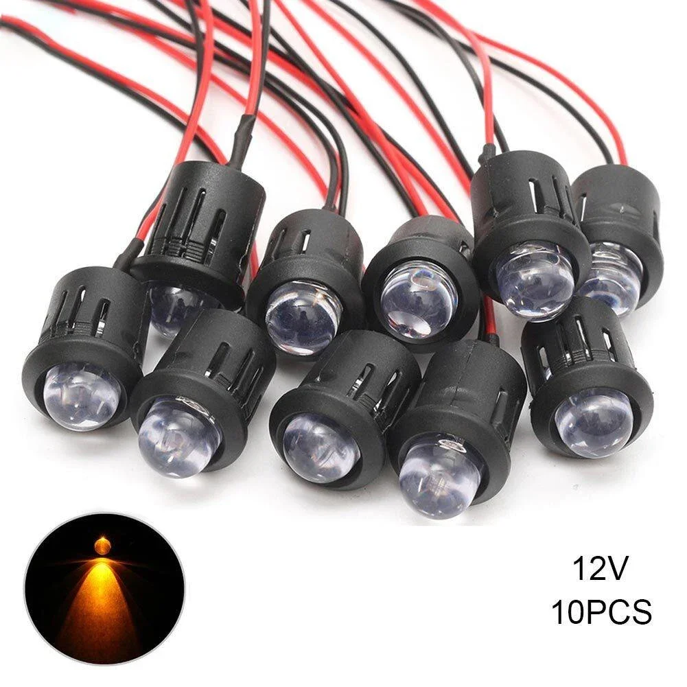 10Pcs 12V Pre-Wired Constant LED Ultras Clear Bulb Cable Prewired Led Lamp RGB LED Night Light 10mm DIY Home Garden Party Decor
