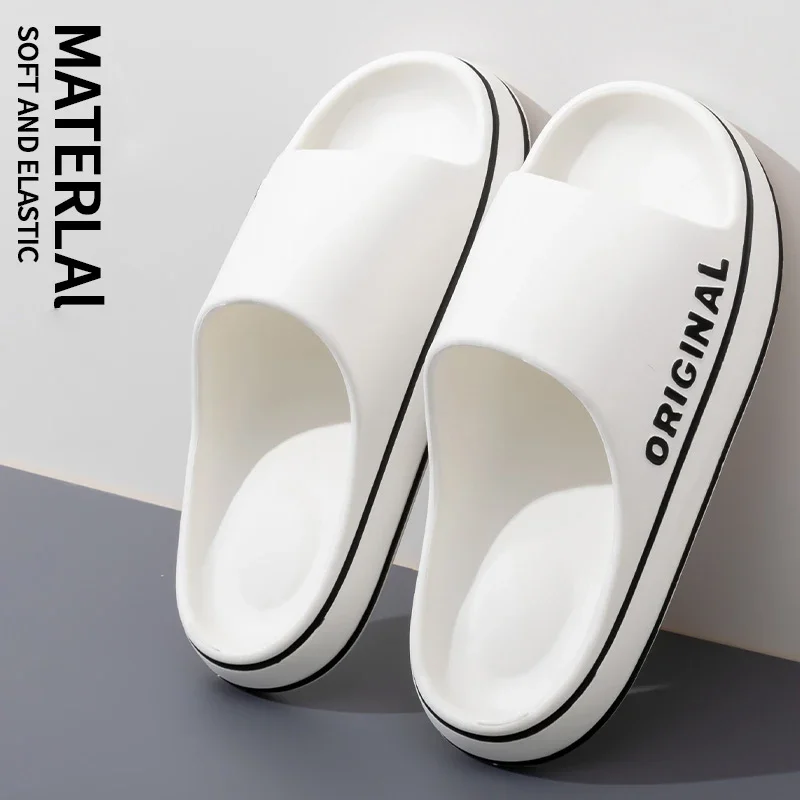 Summer Couple Slides Solid Color Letter Printed Slippers Men Women Thick Sole Soft Sole Non Slip Home Bathroom Beach Shoes view 6