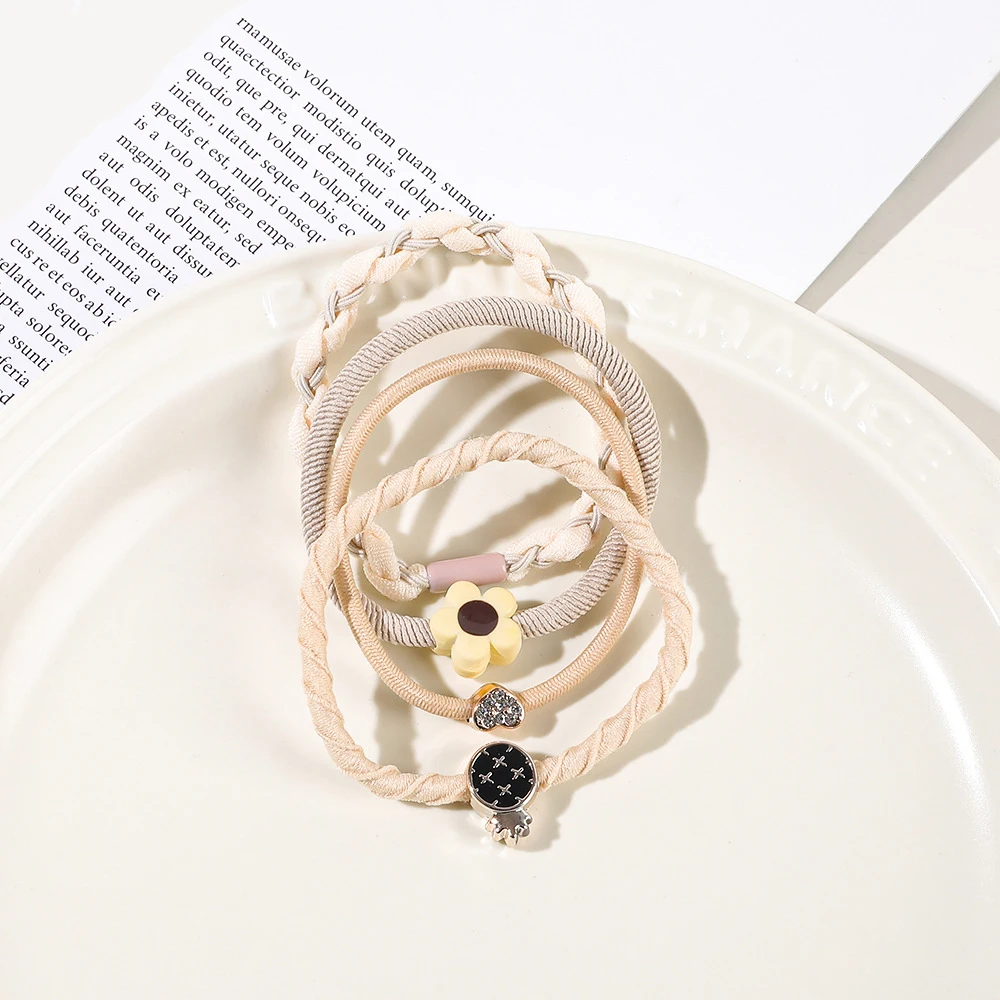 4 teile/satz Frauen Mädchen grundlegende Haar bänder einfache einfarbige elastische Stirnband Pferdes chwanz Halter Haar gummis Haarschmuck Ornamente – Detail 8