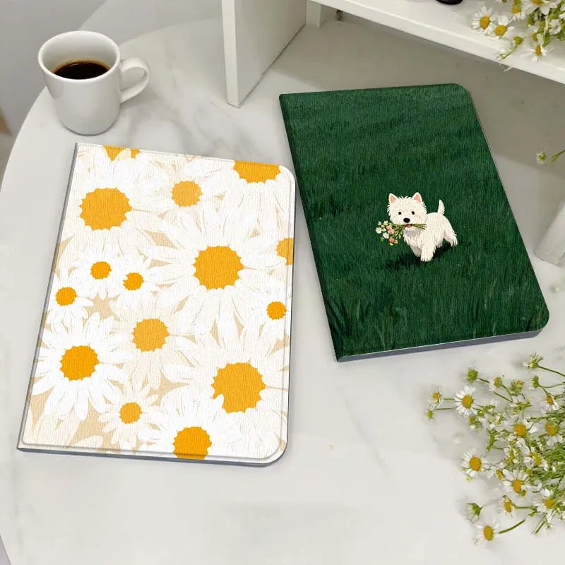 

Cartoon White Dog Flower Tablet Case For Samsung Galaxy Tab S7 S8 S9 S10 FE Lite Gift