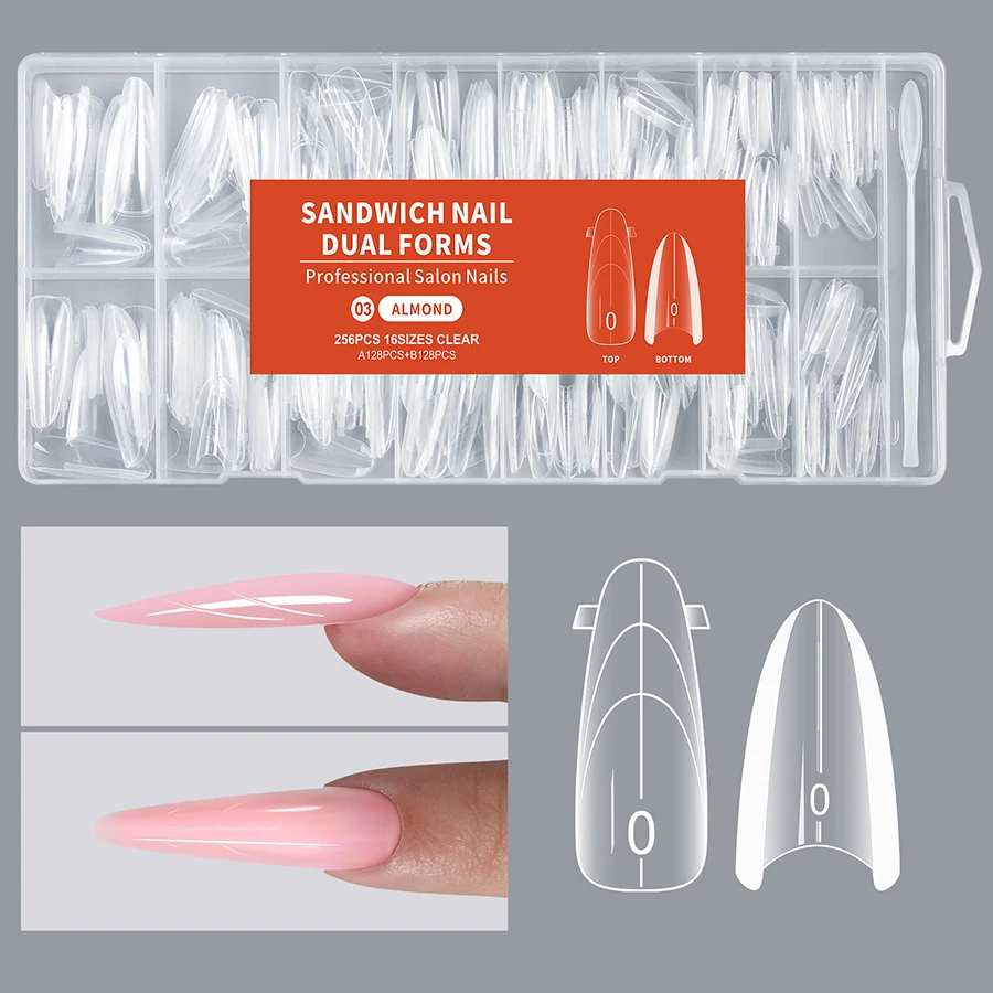 256-teiliges Dual-Nagelformen-Set, Sandwich-, Sarg- und Mandelformen, 16 Größen, wiederverwendbare Ober- und Unterformen für Gel-Nagelverlängerungen – Detail 10