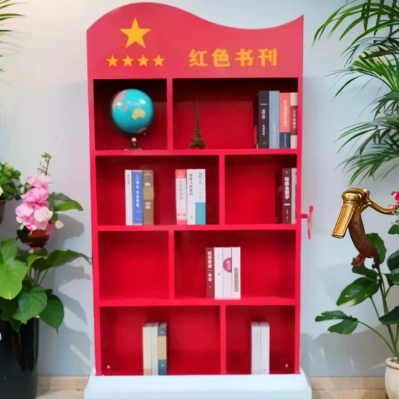 

Red Theme Reading Corner Bookcase School Library Bookshelf Party Member Office Trophy Honor Certificate Display Cabinet