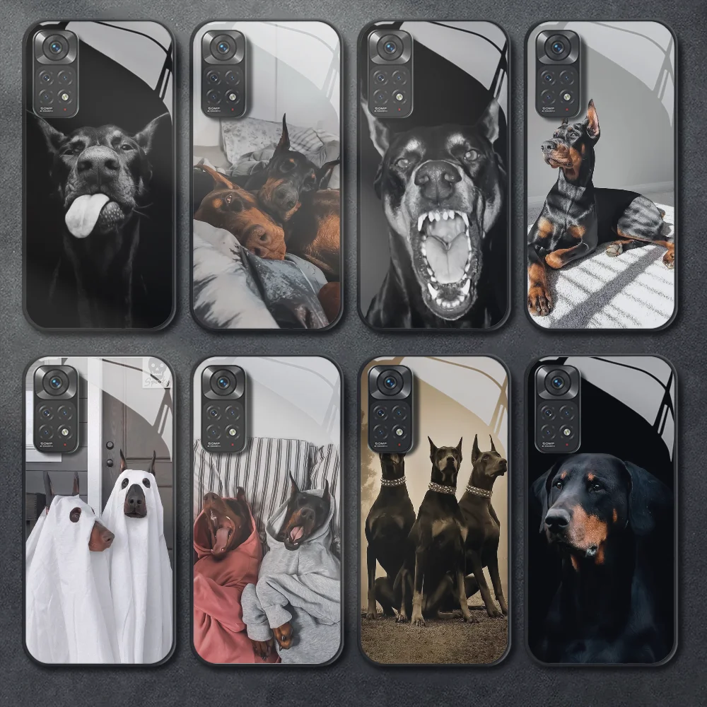 

Dog Dobermann Pattern Tempered Glass Phone Case For Xiaomi Redmi Note 8 9 10 11 12 13 Pro Plus Bumper Cover